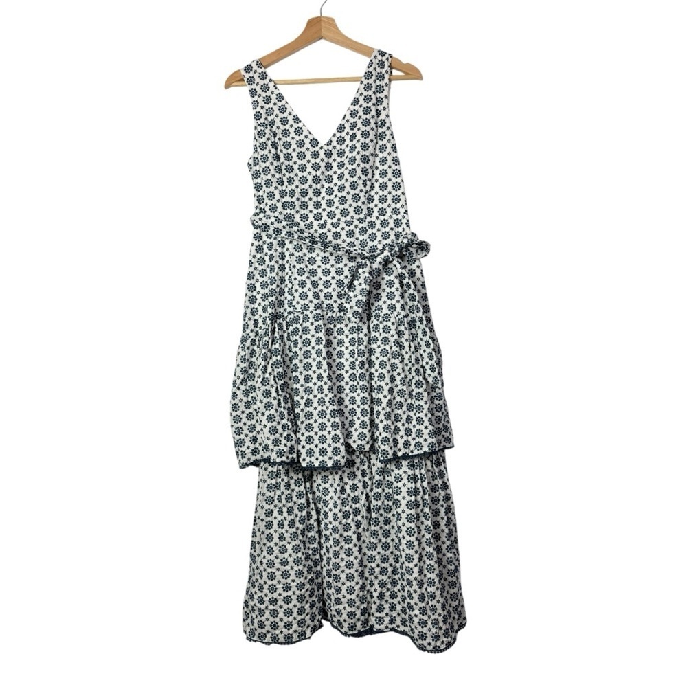 Boutique Taylor White & Blue Floral‎ Embroidered Tiered Midi Dress 4